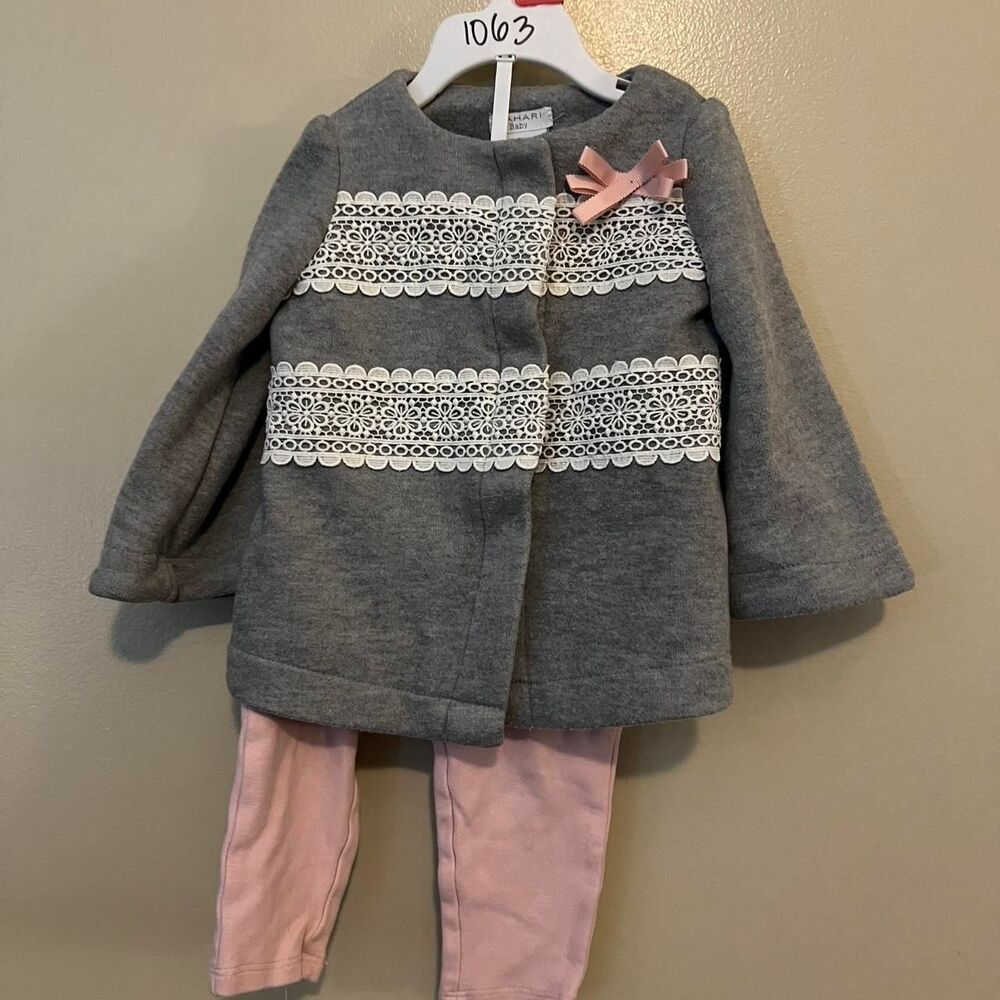 Tahari baby girl set, grey sweater and pink pants size 18m